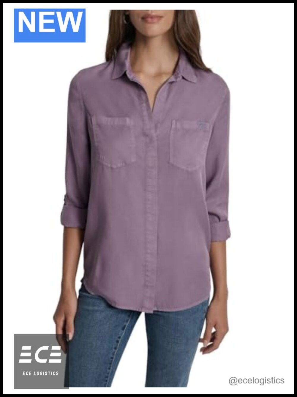 Splitback Long Sleeve Button Down Shirt Cuffed Sleeve Work Travel Top